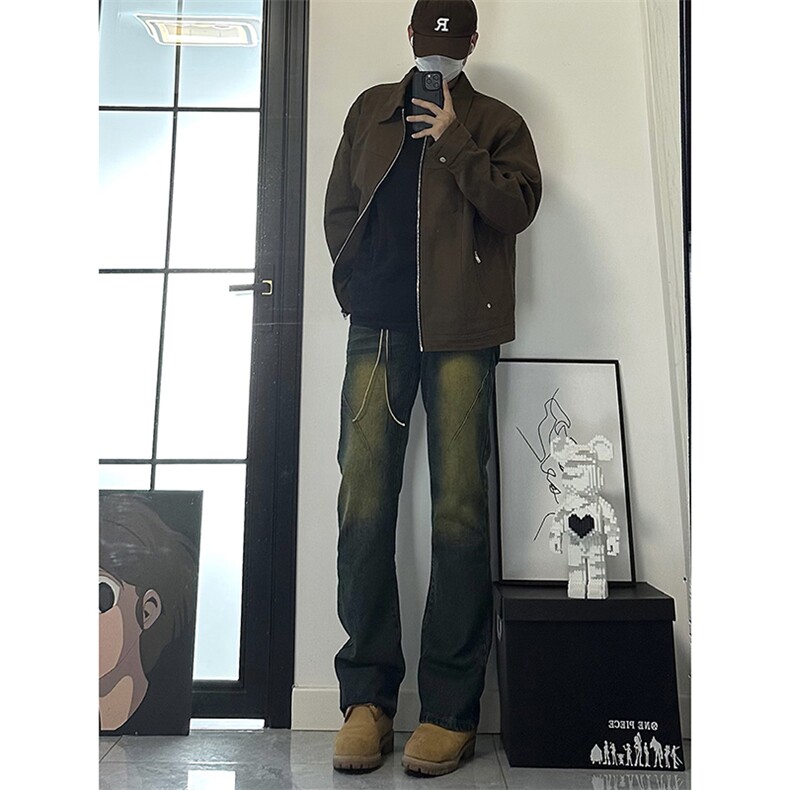 美式ins高街hiphop微喇重工艺水洗复古蓝牛仔裤货号K2322-1P60,男装牛仔裤,电商A063