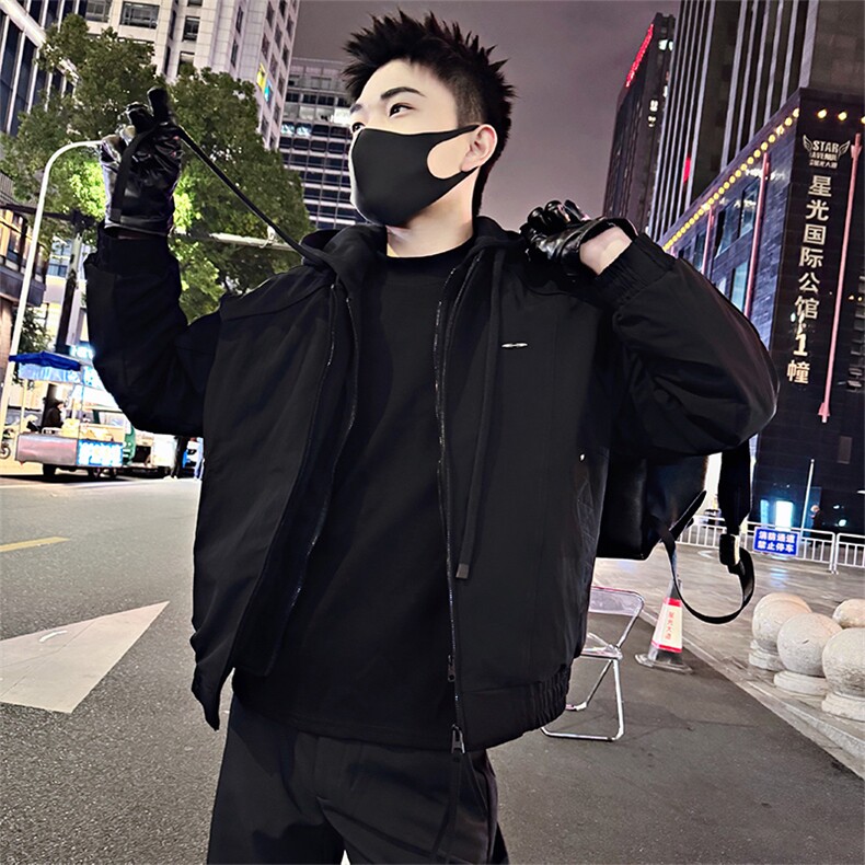 B36/P158控208假两件连帽设计拼接卫衣痞帅男士棉服休闲潮牌棉衣2,男装棉衣,星座305B