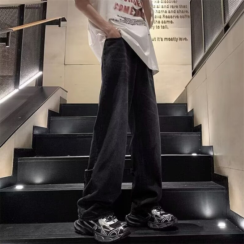 牛仔裤男款春秋季2024美式高街痞帅宽松潮牌阔腿直筒裤子N306-P45,男装牛仔裤,星座308B-1
