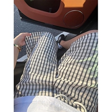 黑白泡泡纱格子短裤男夏季薄款拼接设计感直筒裤子休闲阔腿五分裤，男装牛仔裤，星座218-1（原230）