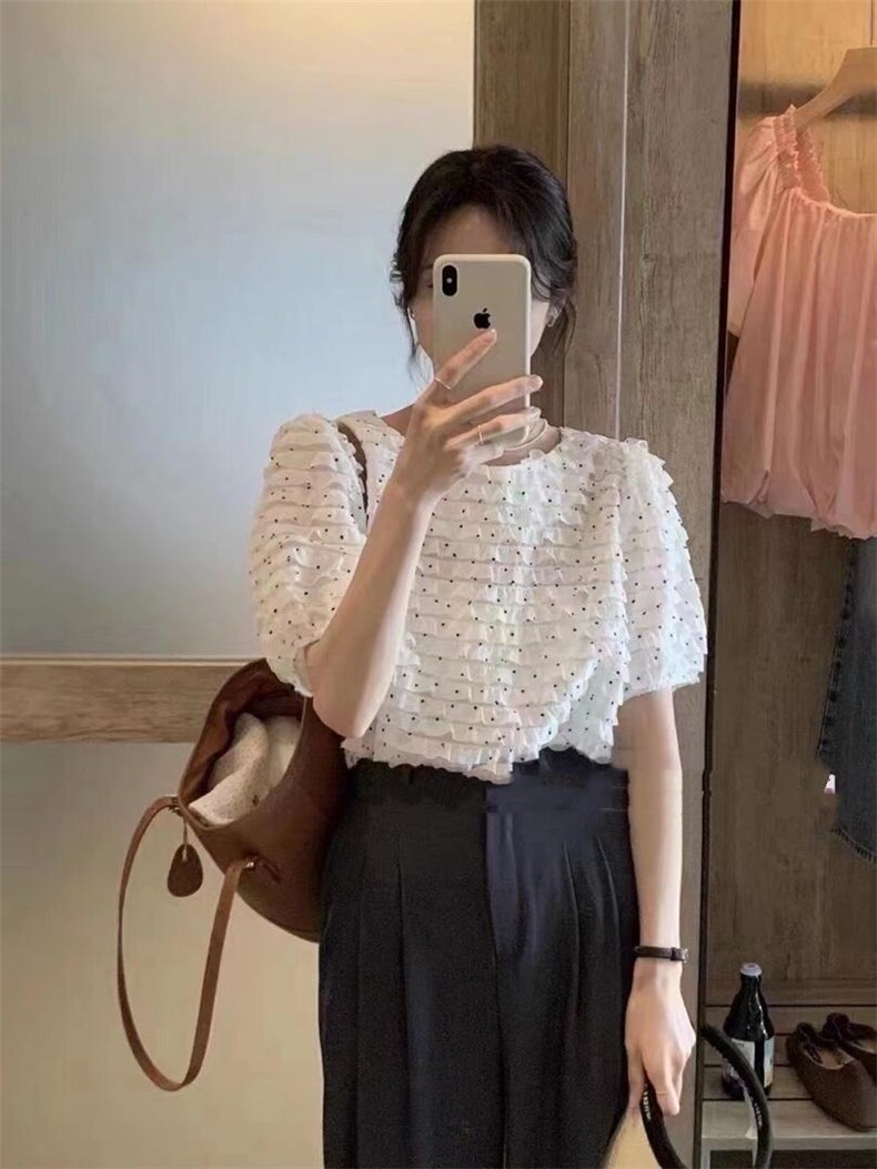 2022节后新款百搭神器新面料显瘦短雪纺小衫，其它，泰靡(1F)