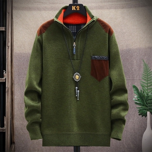 新款加绒男装大码外贸半拉链高领毛衣男6625
