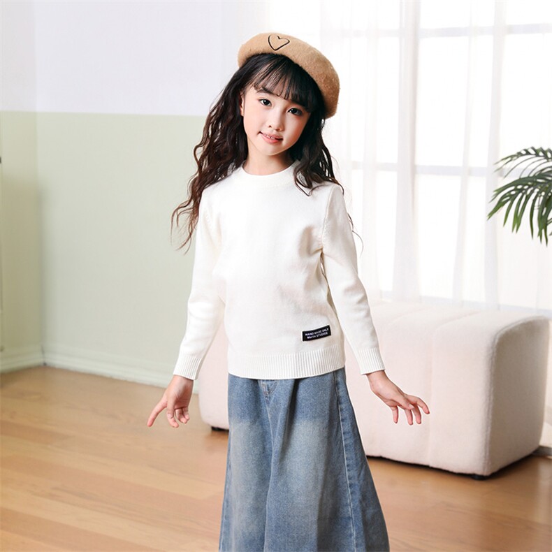 时尚儿童半高领针织衫纯色简约百搭保暖毛衣，童装毛衣，越洋羊