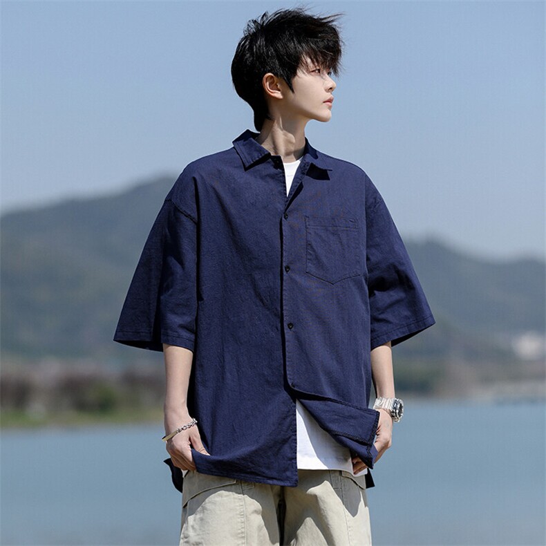 8XL-M亚麻短袖衬衫男夏薄款宽松休闲百搭大码半袖衬衣DC28002P50,男装衬衫,电商B312
