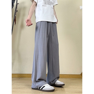 A178 8059 新款夏季薄款透气耐磨男直筒长裤麻休闲宽松垂感阔腿裤图片