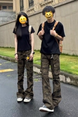 网图美式迷彩工装牛仔裤男高街vibe情侣微喇裤子-A2156P45无差价，男装牛仔裤，电商B241