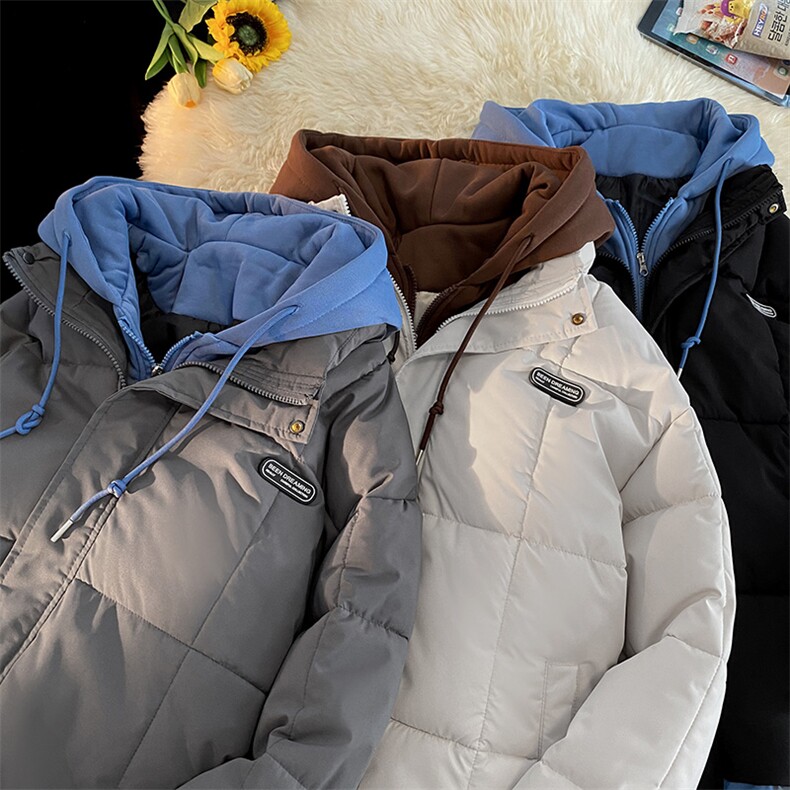 2025冬季新款假两件棉衣贴标加厚保暖连帽面包服A316-1-Y102P98,男装棉衣,星座906（原电商a316-1）
