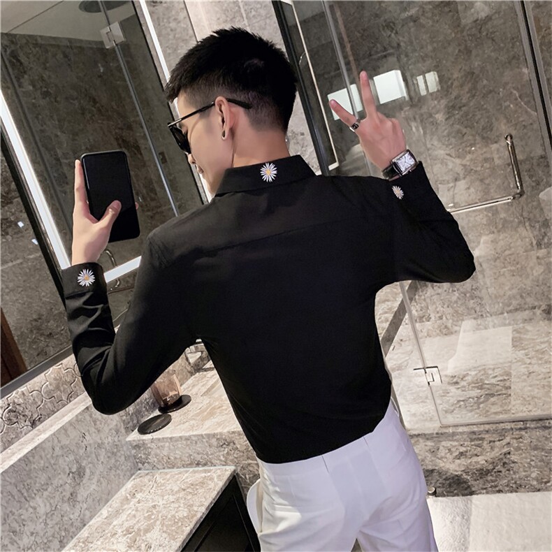 CSY82-P55控782021春秋装社会精神小伙小皱菊刺绣衬衫男潮,男装衬衫,星座102A（原电商D309-1）