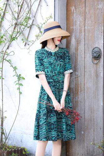 现货，夏季新款，棉麻连衣裙，女装连衣裙，金典明美