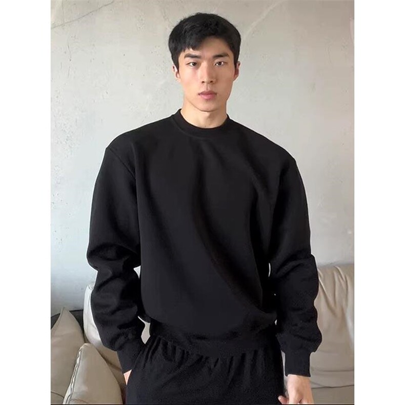 抖音得物高品质二开支持退换26春装美式男宽松曼巴纯色圆领卫衣,男装卫衣,电商A443