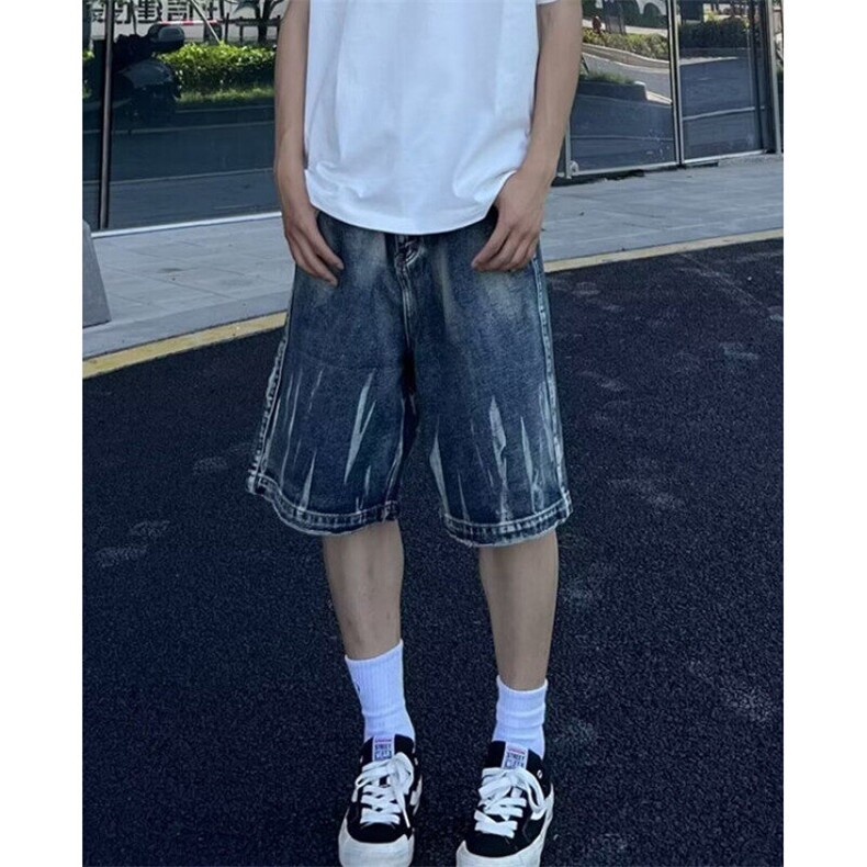复古水洗做旧牛仔短裤男夏季宽松直筒阔腿裤中裤五分裤N1154,男装牛仔裤,星座1116A（原606A-3）