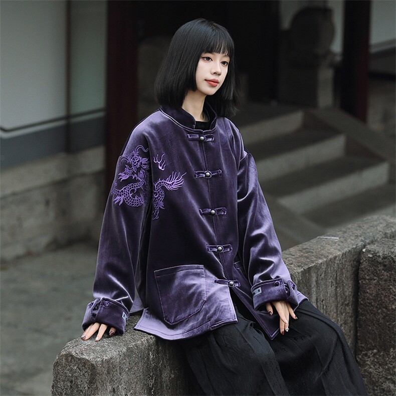 中性新中式风朝休闲丝绒（紫龙王）重工刺绣加厚唐装JK108,男装民族服装,星座305A（原312A-1）