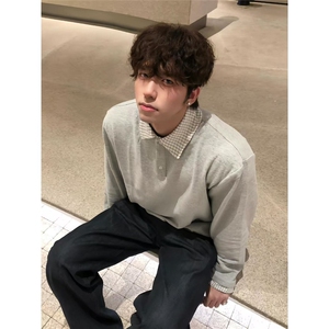亨利领假两件长袖卫衣男潮牌高级感美式休闲大码男装T恤打底上衣图片