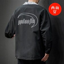 2021春秋季新黑墙日系大码报纸印花刺绣男两面穿夹克外套J6015-P65，男装夹克，电商A001
