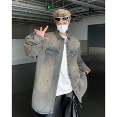 牛仔外套高级感痞帅男装轧染做旧夹克复古水洗牛仔上衣JK9058-P70，男装工装外套，星座308B-1