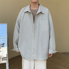 CS701港风春季竖条长袖衬衫男潮牌宽松冰丝薄款抗皱衬衣P40，男装衬衫，星座225-2