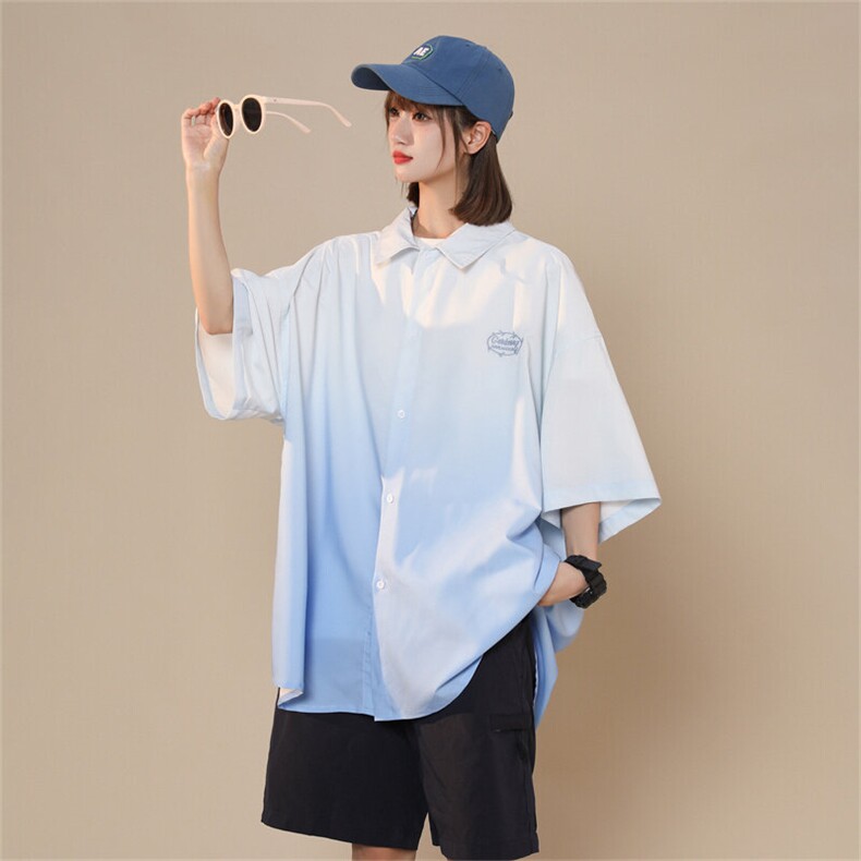 宽松大码渐变色冰丝衬衫短袖男女中性风 XZ301A C9911 P45 控58图片