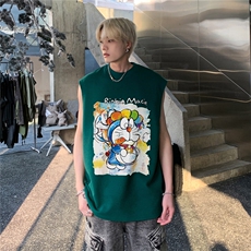 华夫格背心直播高品质重磅220克哆啦a梦印花HB755-P25控38，男装背心/马甲，星座508（原C305）
