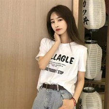 韩版修身休闲宽松显瘦圆领字母印花简约短袖T恤，女装T恤，L·H·X