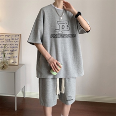 套装！华夫格套装男T恤短裤两件套大码港风TZ115-P50，男装休闲套装，电商B367