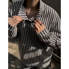 高品质春装新款老钱风美式高街鱼骨纹斜拉链解构高领卫衣长袖t恤，男装T恤，电商A443