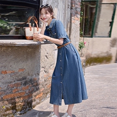 2025年夏季新款时尚翻领显瘦牛仔连衣裙女，女装连衣裙，沁沁公主