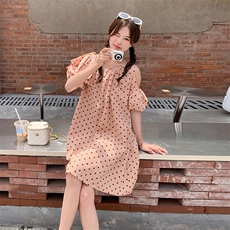 2024新款夏装宽松度假风粉色波点连衣裙212A-8837-P100-K149，女装连衣裙，浙宝212A