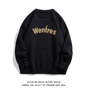 白底22秋冬新款字母印花保暖圆领套头毛衣M1053P50控68，男装针织衫/毛衣，电商A247-1