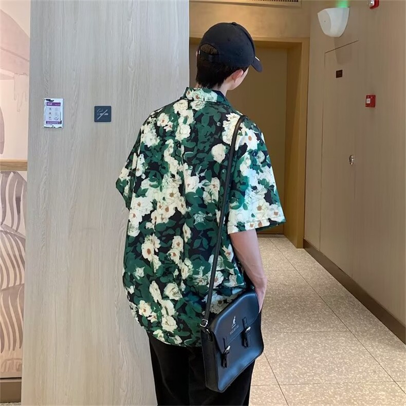 日系五分袖春夏季新款衬衫潮流慵懒男方领宽松型衬衫C660P25,男装衬衫,星座1116-2