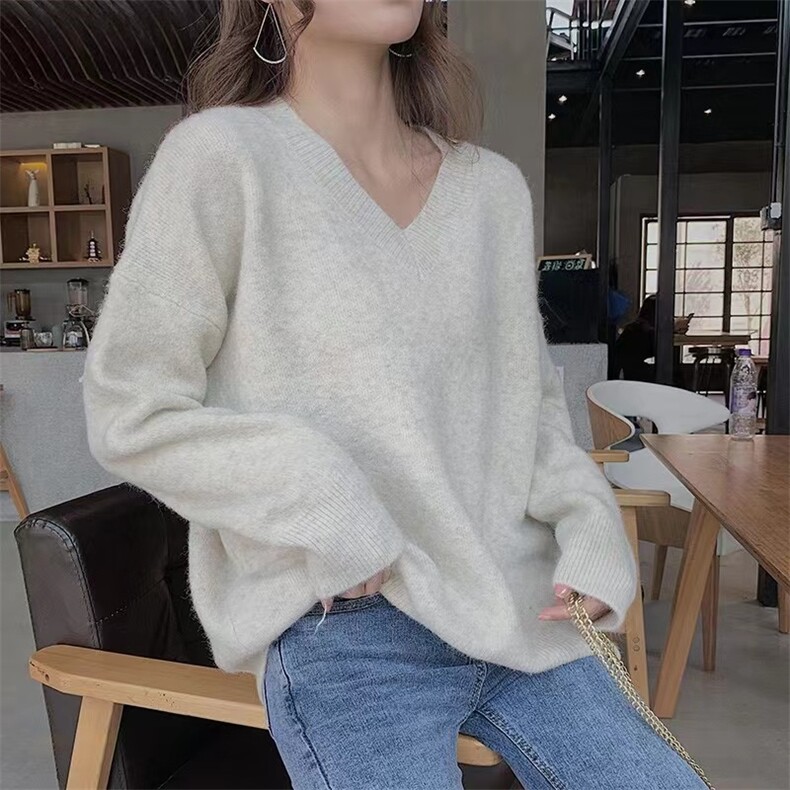 秋冬新款V领修身显瘦百搭长袖休闲气质毛衣打底针织衫女,针织衫/毛衣,半城羊绒