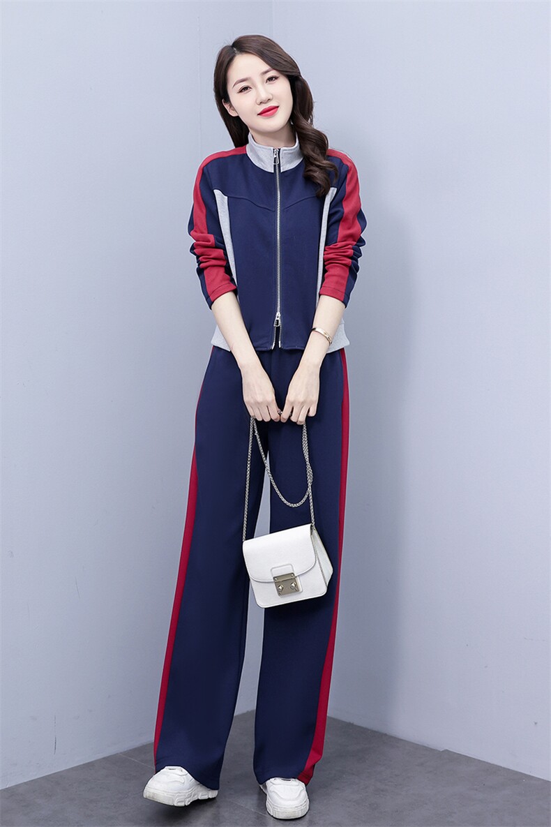 运动套装女春秋2025新款时尚显瘦开衫拼色休闲服立领卫衣两件套棉,女装套装/套裙,凝聚力