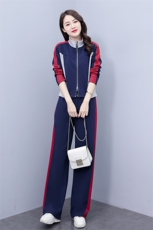 运动套装女春秋2025新款时尚显瘦开衫拼色休闲服立领卫衣两件套棉，女装套装/套裙，凝聚力