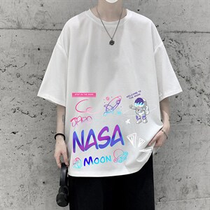 HT73186-P22 NASA 联名同款华夫格t恤男短袖男大码五分袖 大皂风图片