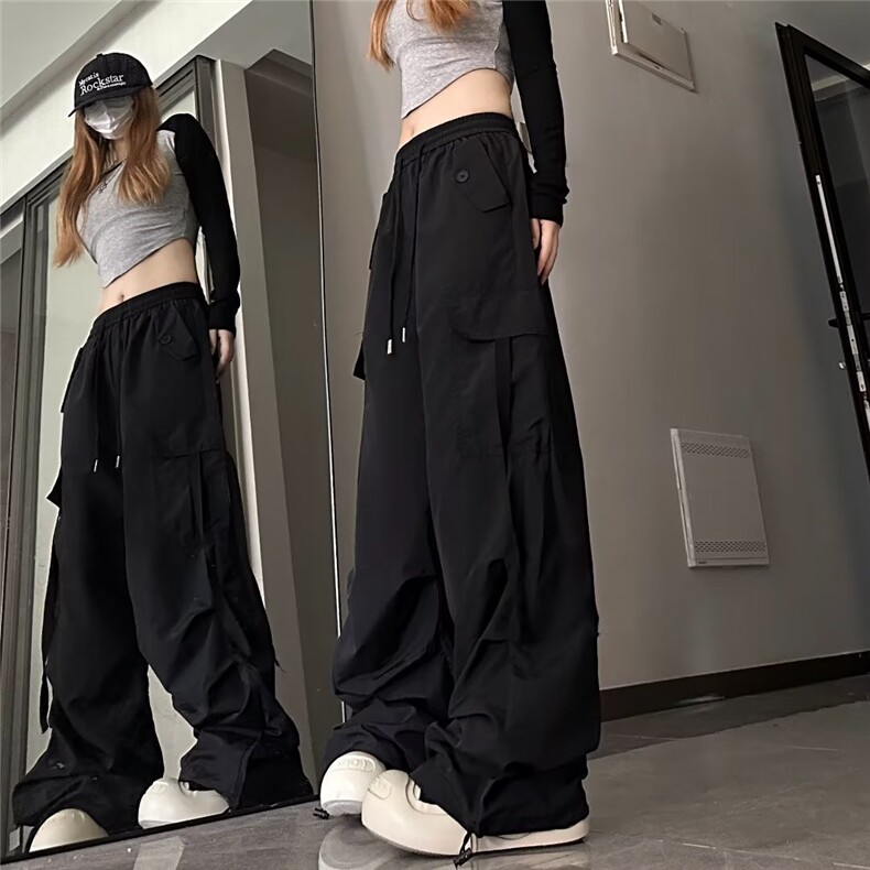 美式工装裤女秋季薄款小个子宽松运动休闲裤高腰显瘦直筒阔腿长裤,女装休闲裤,星座310B-2