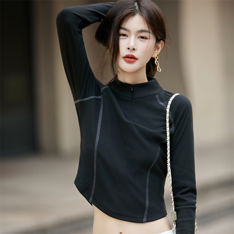 半拉链打底女25秋冬修身德绒新款户外上衣T恤瑜伽服立领保暖上衣,针织衫/毛衣,佳绒高端店