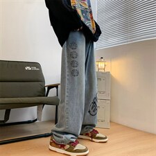 牛仔裤男坠感秋季潮牌港风宽松直筒ins韩版高街长裤百搭N8134-p47，男装牛仔裤，星座1008-1