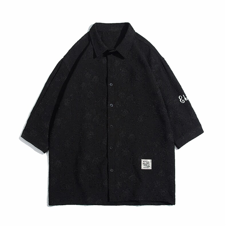 1白底花型衬衫大码M-5XL情侣风七分袖衬衫男QCS7023P45控68,男装衬衫,星座226-2