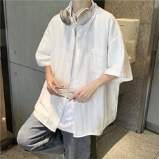 衬衫男装个性慵懒风冰丝提花衬衣2023夏季潮流半袖上衣CS1256-P36，男装衬衫，星座308B-1