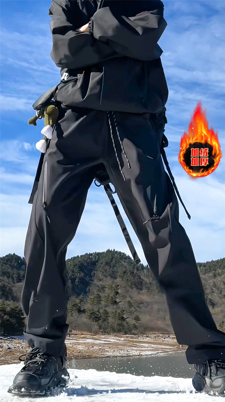 冬季加绒防水冲锋裤高街百搭裤子男休闲裤长裤加绒P60-常规P50,男装休闲裤,电商A061