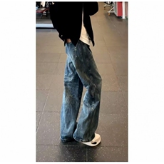 美式复古解构弯刀牛仔裤男女新款宽松阔腿廓形拖地裤子WL4500-P46，男装牛仔裤，星座1008