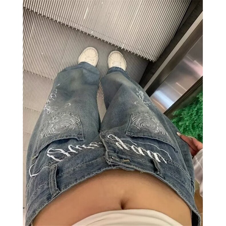 春秋季宽松直筒水洗怀旧复古百搭ins刺绣长裤牛仔裤NA126,男装牛仔裤,星座1116A（原606A-3）