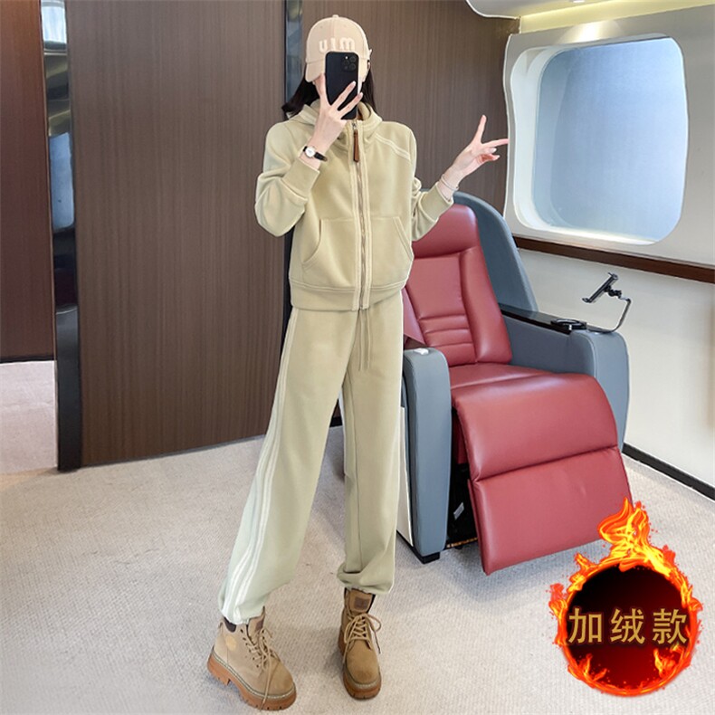 时尚减龄拼接卫衣外套阔腿裤套装女秋冬新款休闲显瘦两件套，女装套装/套裙，江南