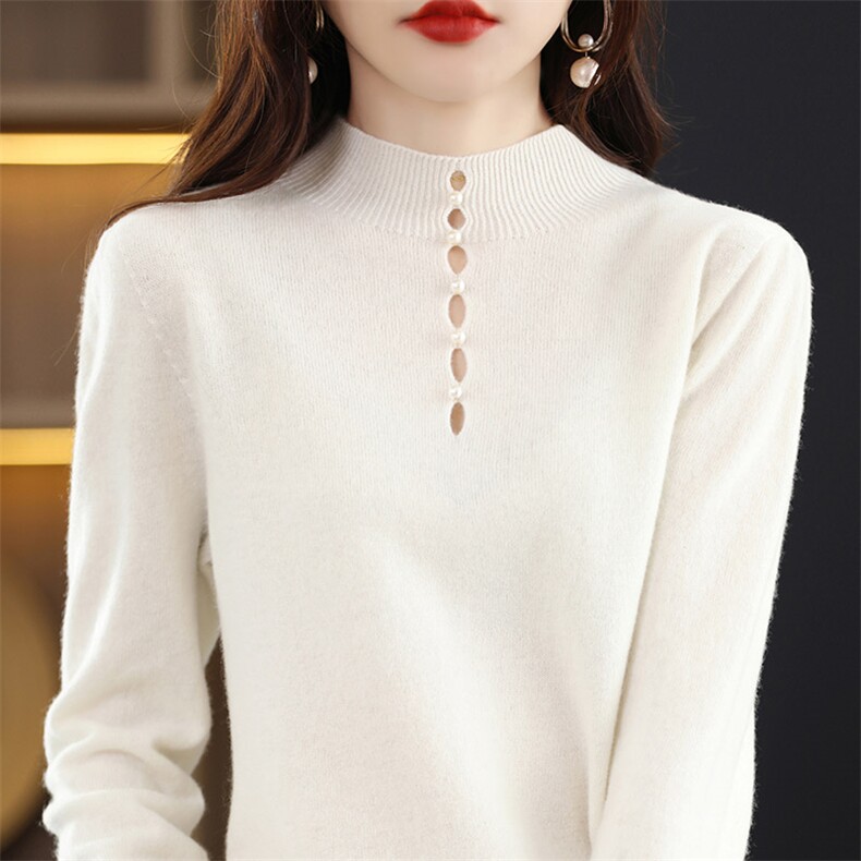 秋冬羊毛衫女半高套头宽松百搭毛衣针织韩版显瘦打底衫，女装羊毛衫，秋虹羊绒