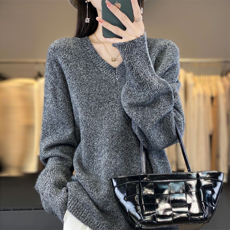 女士V领羊毛衫羊毛简约时尚秋冬保暖,女装羊毛衫,忠诺羊绒