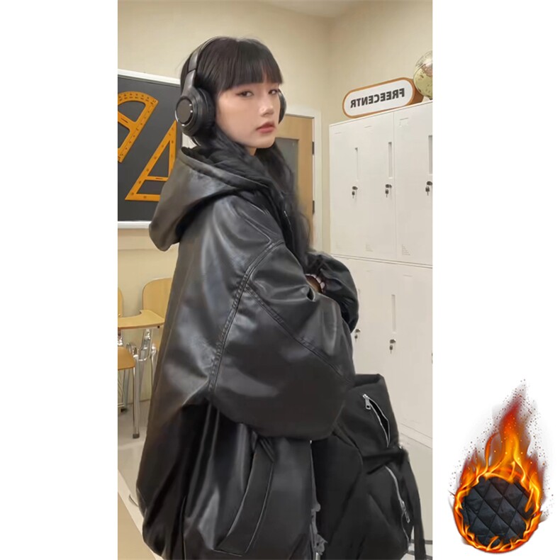 网图慎用连帽防水加厚皮衣男宽松皮棉衣棉服男女同款M8008-P105,男装皮衣,电商A006