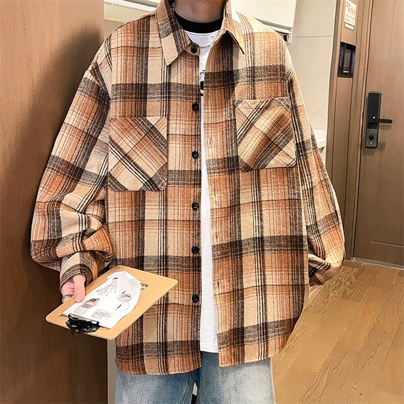 控价69港风格子衬衫宽松外套男女衬衣百搭格子外套CS2440P40,男装衬衫,电商A128