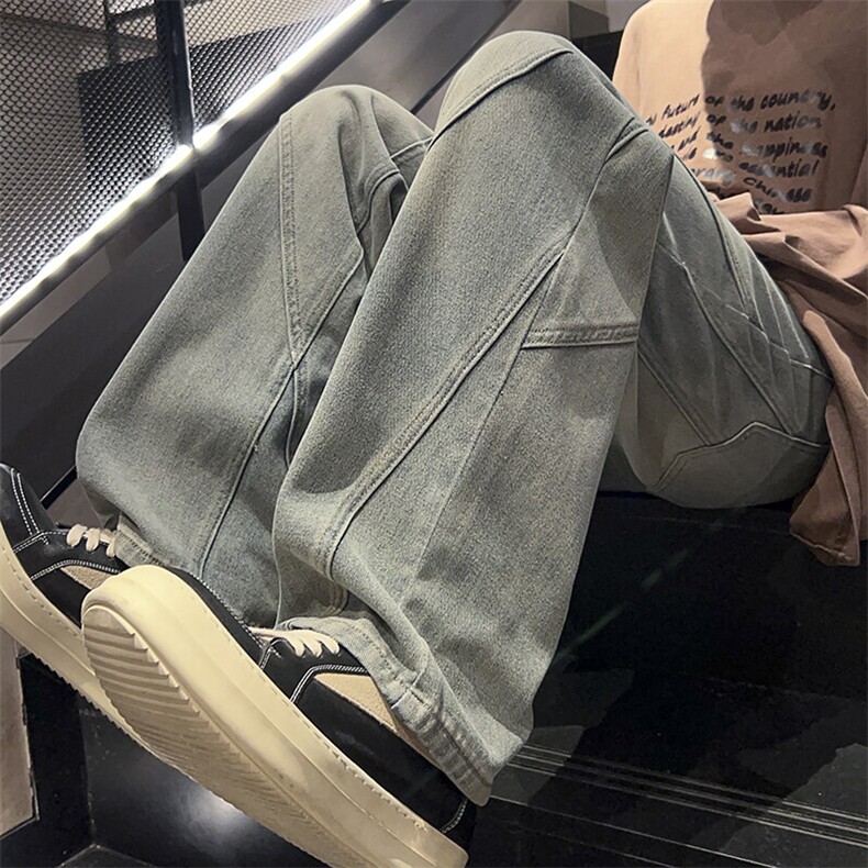 特批P42无差价25春潮流抖音品质拼接牛仔裤男设计感阔腿长裤N9061,男装牛仔裤,电商A001