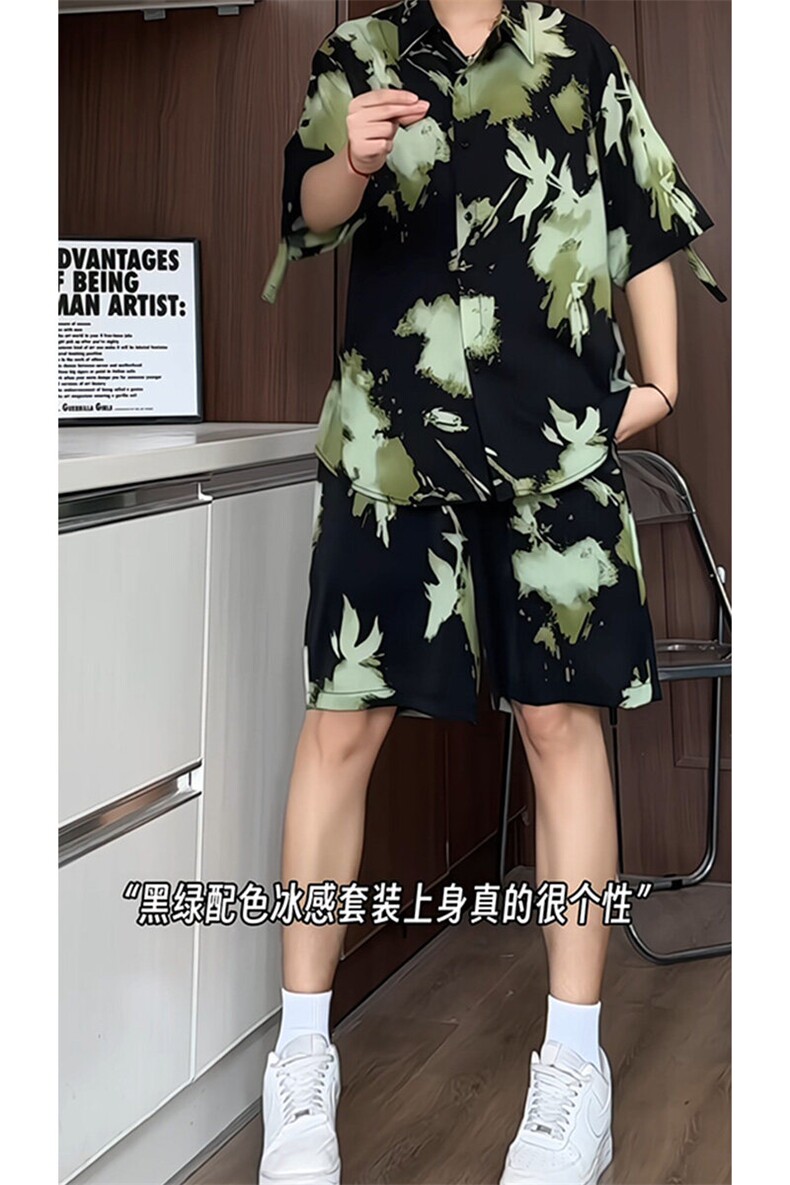 短袖衬衫男+短裤男潮流休闲套装男M-5XL大码TZ78710P50控98模特图,男装牛仔裤,星座226-1
