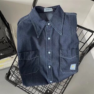 夏季薄款牛仔短袖衬衫男韩版宽松痞帅百搭衬衣C136P38图片