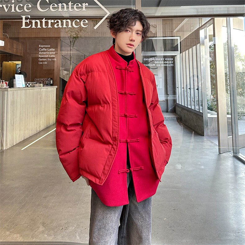 冬款新中式盘扣小立领纯色加厚保暖休闲棉衣外套A071-058-P130,男装棉衣,电商A071